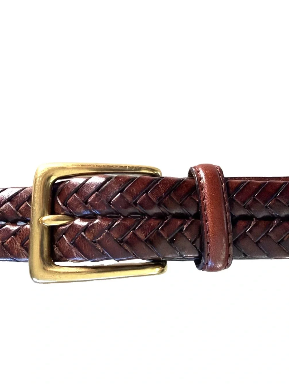 Vintage Brighton 98067 Brown Braided Leather Belt Sz 36 Solid Brass Buckle Nice